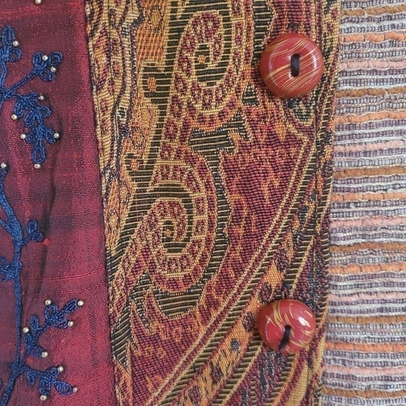 VINTAGE Textured Velvet Beaded Embroidered Lightweight Patchwork Jacket Large - Picture 7 of 14